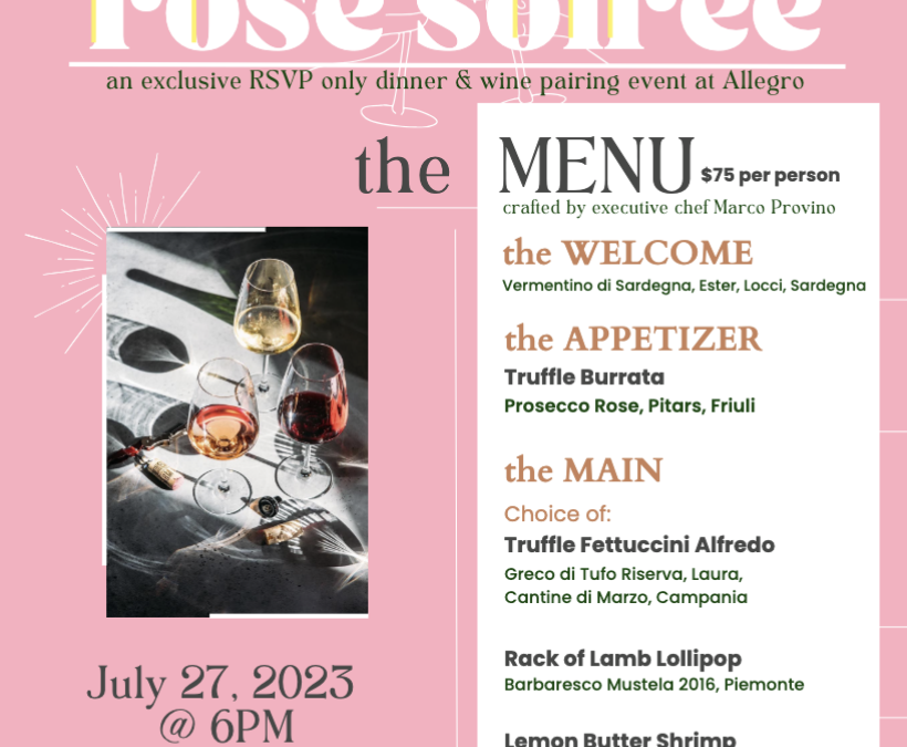A Rose Soirée: A Delightful Evening of Wine, Dine, and Unforgettable Moments at Allegro